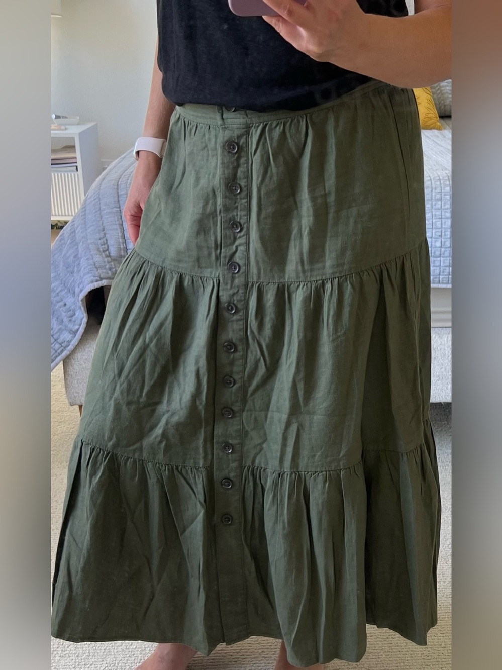 Banana Republic Factory Olive Green Tiered Button-Front Maxi Skirt